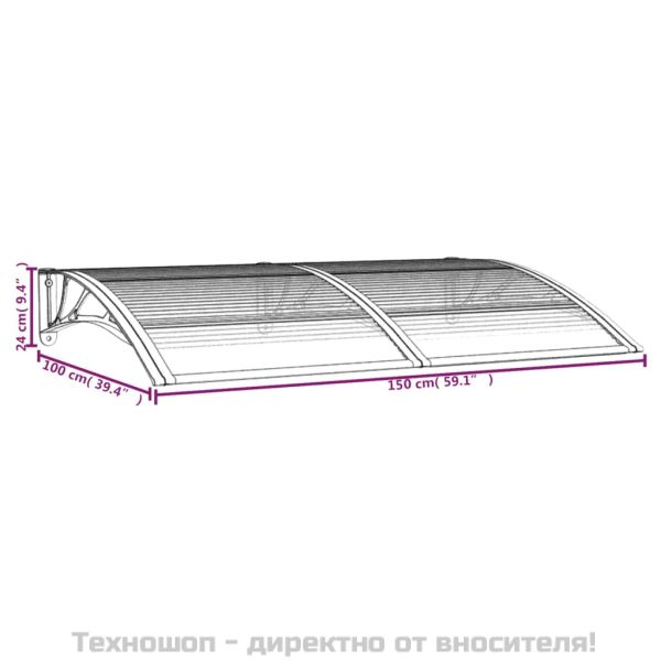 Навес за врата, черен, 150x100 см, поликарбонат