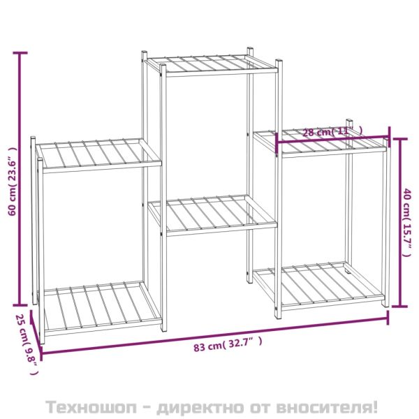 Стойка за цветя, 83x25x60 см, черна, желязо