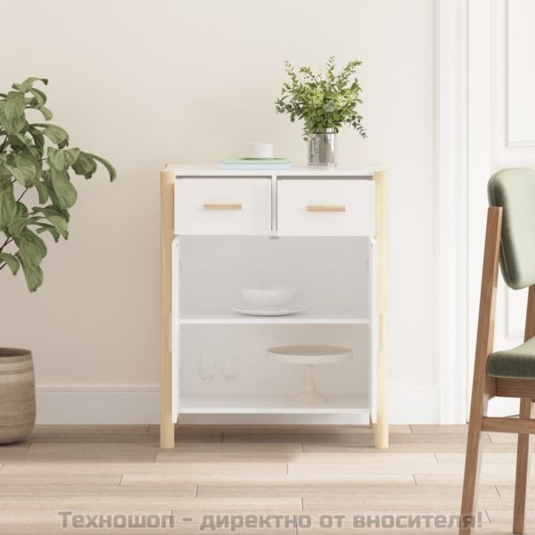 Сайдборд, бял, 62x38x75 см, инженерно дърво