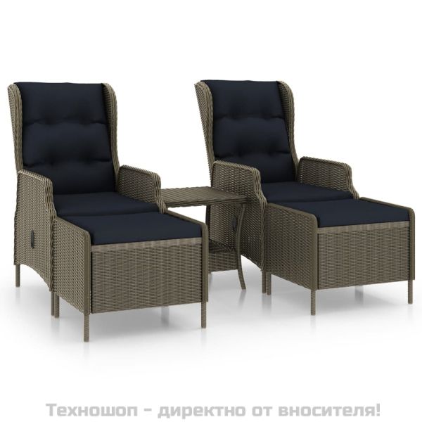 Градински комплект с възглавници, 3 части, кафяв полиратан