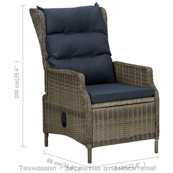 Градински комплект с възглавници, 3 части, кафяв полиратан