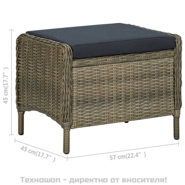 Градински комплект с възглавници, 3 части, кафяв полиратан