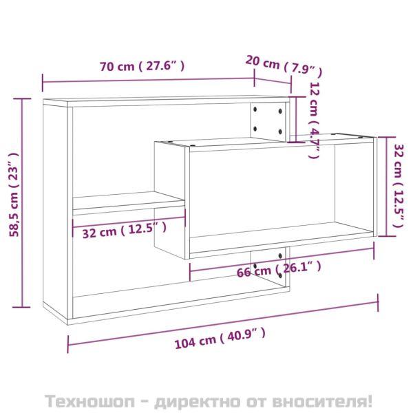 Стенен рафт, кафяв дъб, 104x20x58,5 см, инженерно дърво