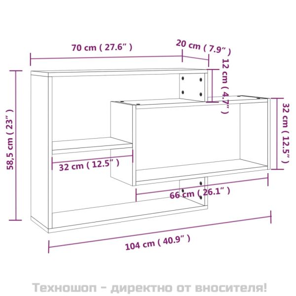 Стенен рафт, опушен дъб, 104x20x58,5 см, инженерно дърво