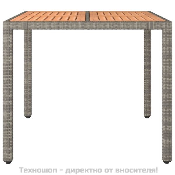 Градинска маса с дървен плот, сива, полиратан и акация масив