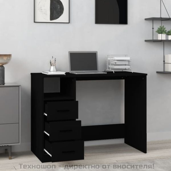 Бюро с чекмеджета, черно, 102x50x76 см, инженерно дърво