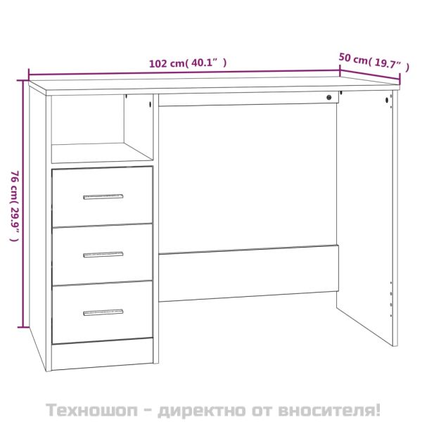Бюро с чекмеджета, черно, 102x50x76 см, инженерно дърво