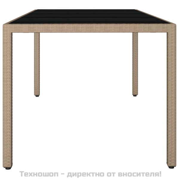 Градинска маса със стъклен плот бежов полиратан закалено стъкло