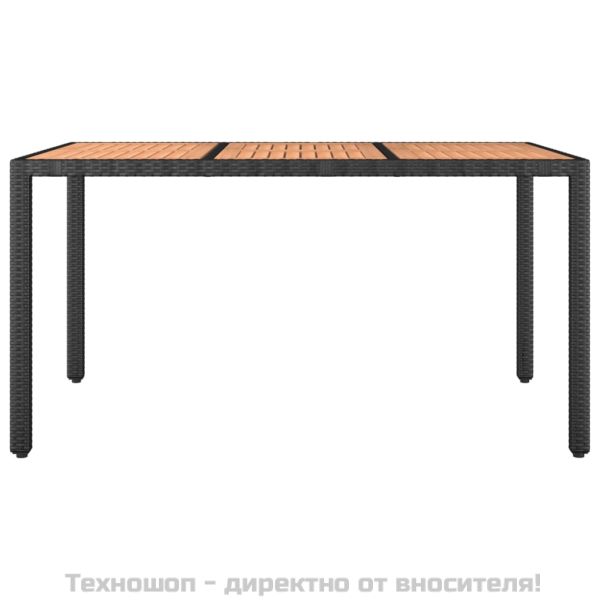 Градинска маса с дървен плот, черна, полиратан и акация масив