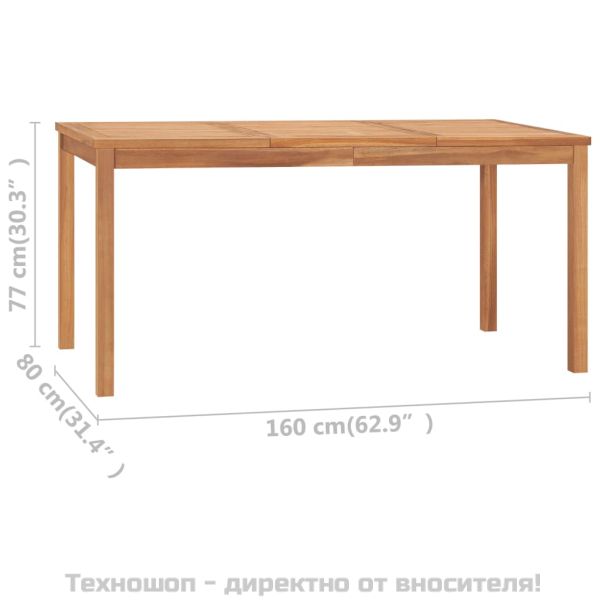 Градински комплект за хранене, 5 части, 160x80 см, масивно тиково дърво
