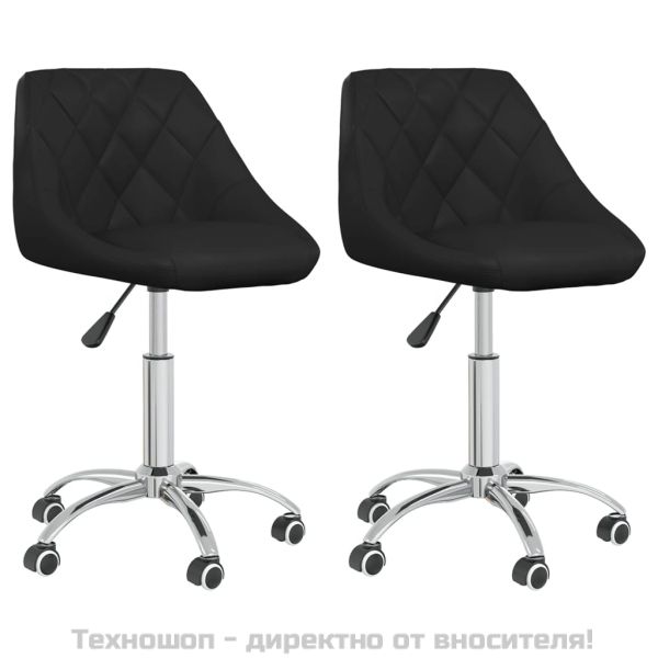 Въртящи се трапезни столове, 2 бр, черни, изкуствена кожа