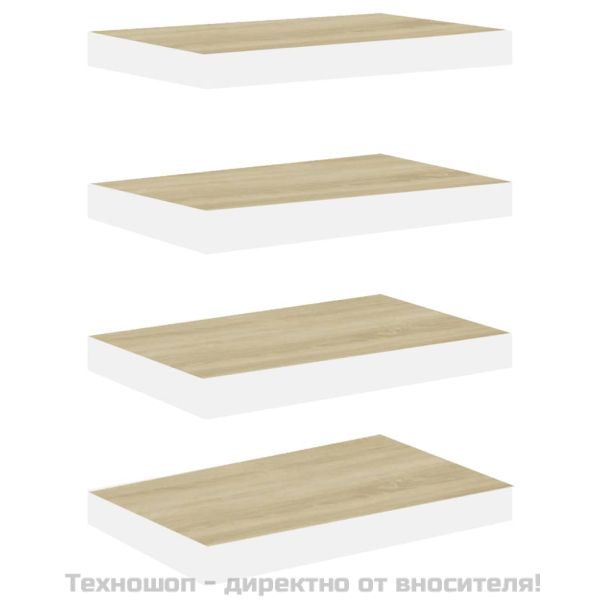 Окачени стенни рафтове, 4 бр, дъб и бял, 50x23x3,8 см, МДФ