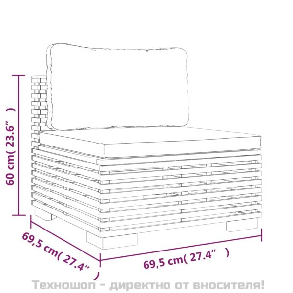 Градински среден диван с тъмносиви възглавници, тик масив