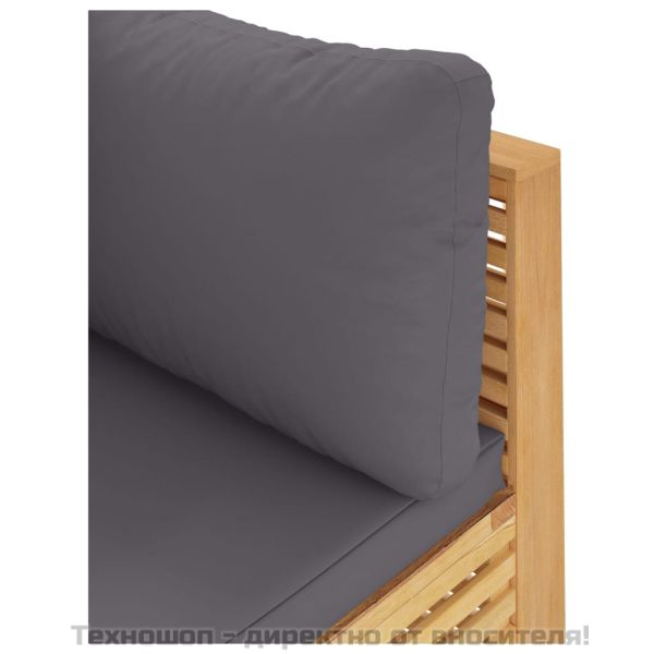 Градински ъглов диван с тъмносиви възглавници, тик масив