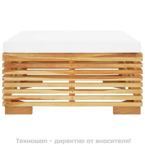 Градинска табуретка с кремава възглавница, тиково дърво масив