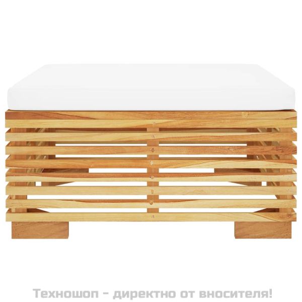 Градинска табуретка с кремава възглавница, тиково дърво масив