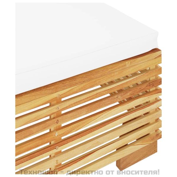 Градинска табуретка с кремава възглавница, тиково дърво масив