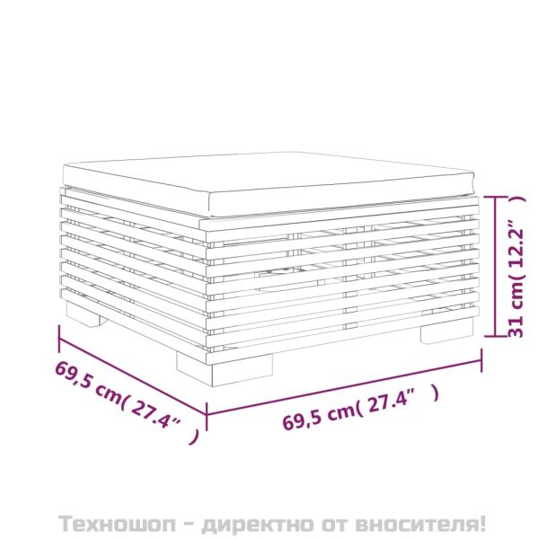 Градинска табуретка с кремава възглавница, тиково дърво масив