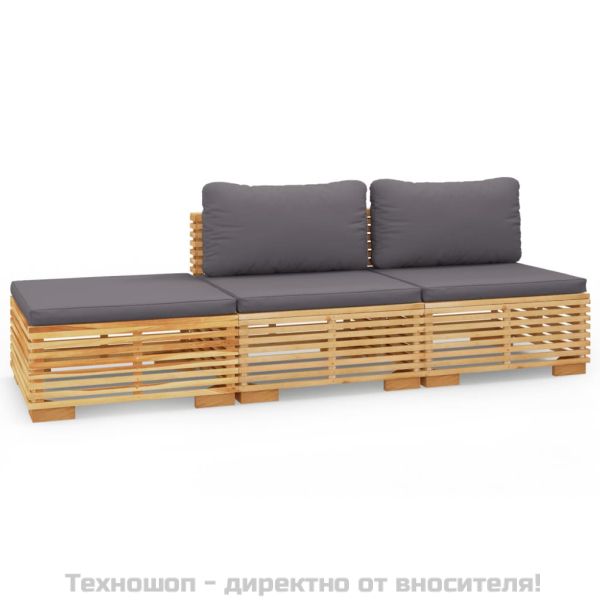 Градински комплект с възглавници, 3 части, тиково дърво масив