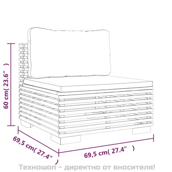 Градински комплект с възглавници, 3 части, тиково дърво масив