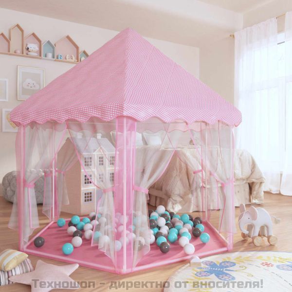 Детска палатка за игра Princess с 250 топки, розова, 133x140 см