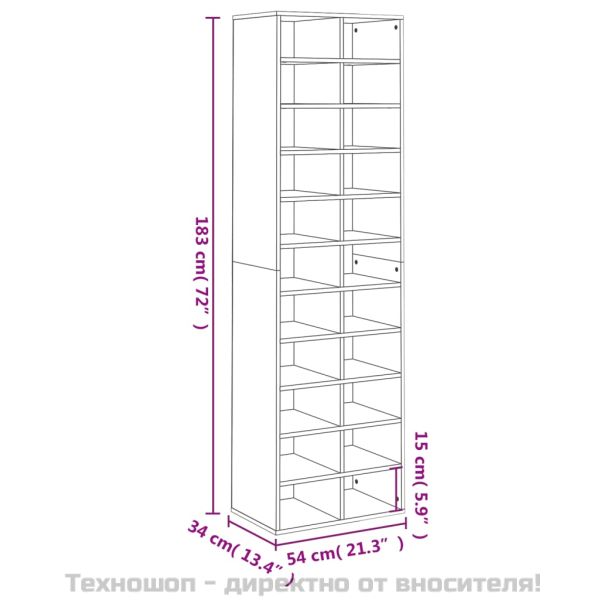 Шкаф за обувки, черен, 54x34x183 см, инженерно дърво