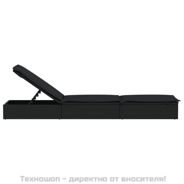 Шезлонг 1 бр с възглавница черен 201x55x62 см полиратан