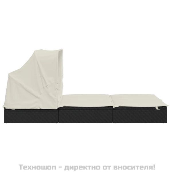 2-местен шезлонг черен сгъваем покрив 213x118x97 см полиратан