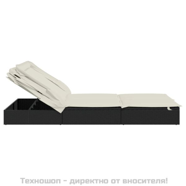 2-местен шезлонг черен сгъваем покрив 213x118x97 см полиратан