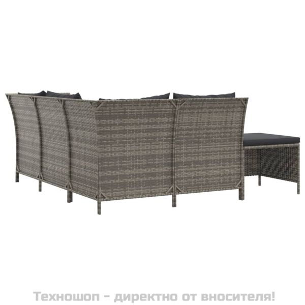 Градински лаундж комплект с възглавници 4 части сив полиратан