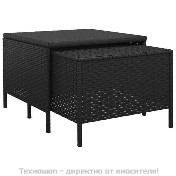 Градински лаундж комплект с възглавници 4 части черен полиратан