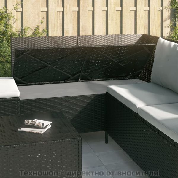 Градински лаундж комплект с възглавници 4 части черен полиратан