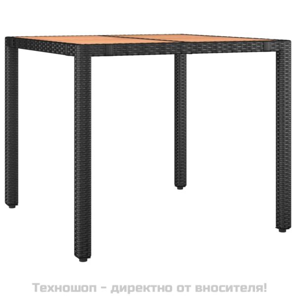 Градинска маса с дървен плот, черна, полиратан и акация масив