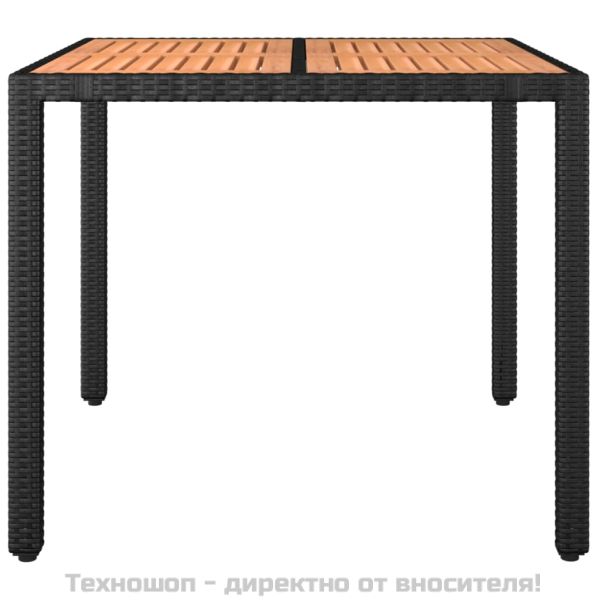 Градинска маса с дървен плот, черна, полиратан и акация масив