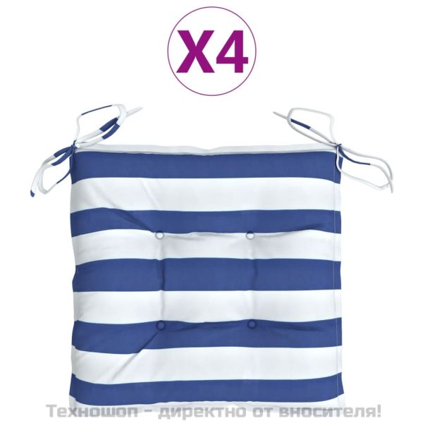 Възглавници за стол 4 бр синьо-бяло райе 50x50x7см Оксфорд плат