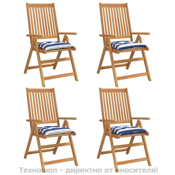 Възглавници за стол 4 бр синьо-бяло райе 50x50x7см Оксфорд плат