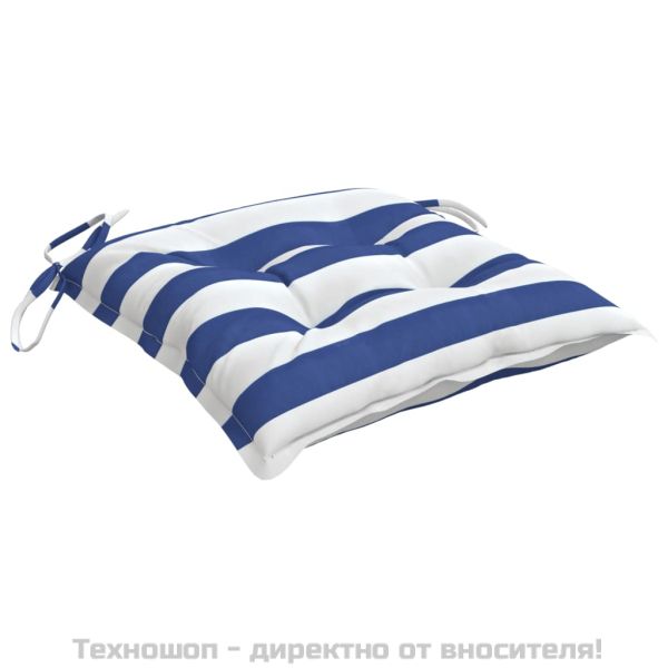 Възглавници за стол 4 бр синьо-бяло райе 50x50x7см Оксфорд плат