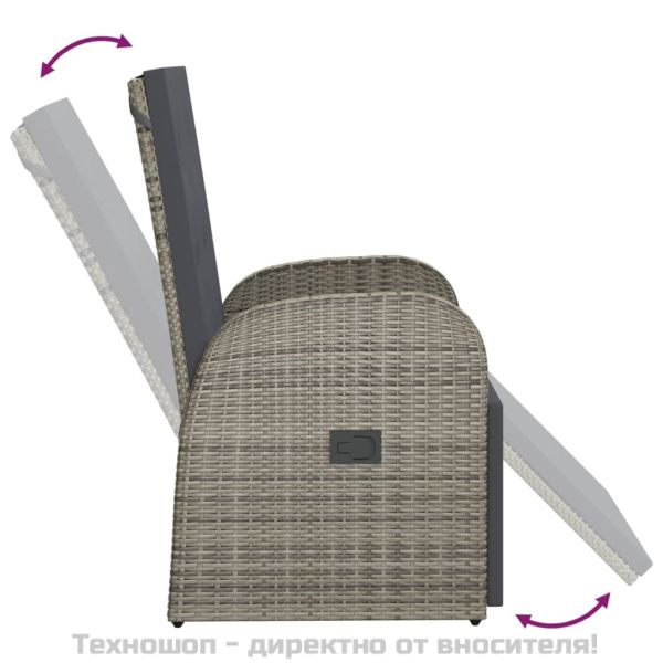 Градински столове с възглавници, 2 бр, полиратан, сиви