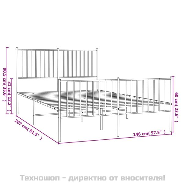 Метална рамка за легло с горна и долна табла, бяла, 140x200 см