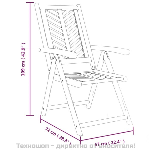 Накланящи се градински столове, 3 бр, акация масив
