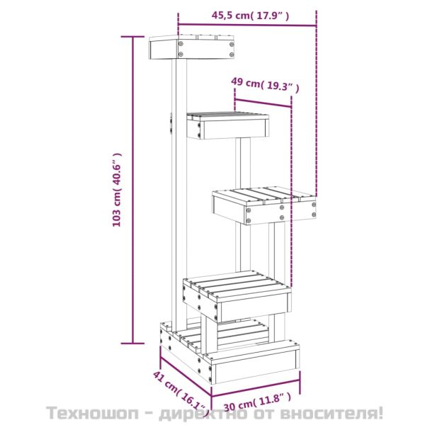 Котешко дърво, бяло , 45,5x49x103 см, масивно дърво бор