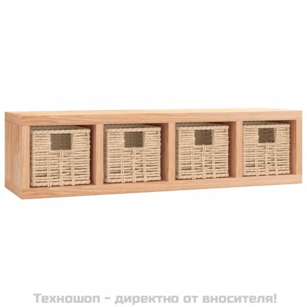 Стенен рафт с кошници 62x18x16 см орехово дърво масив