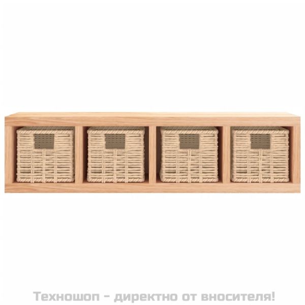 Стенен рафт с кошници 62x18x16 см орехово дърво масив