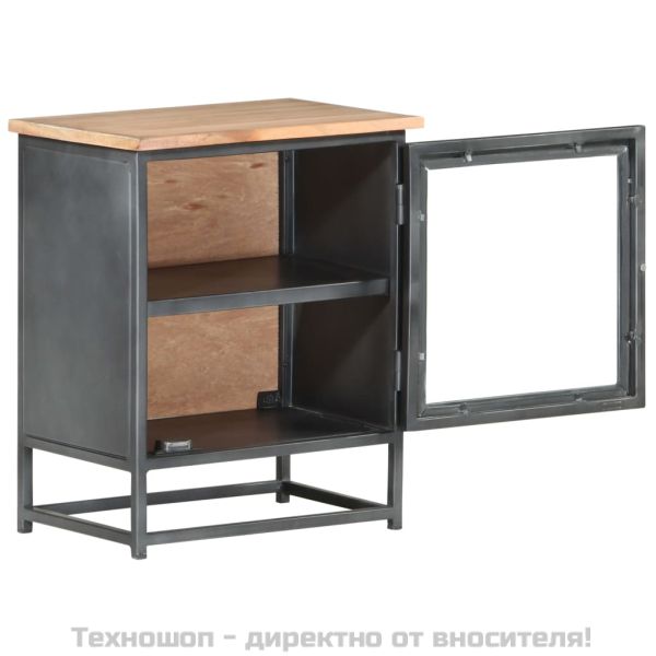 Нощно шкафче, сиво, 40х30х50 см, акациево дърво масив