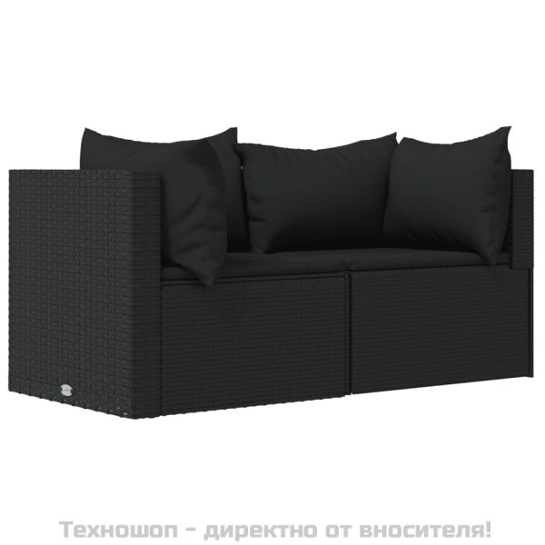 Градински ъглови дивани с възглавници, 2 бр, черни, полиратан