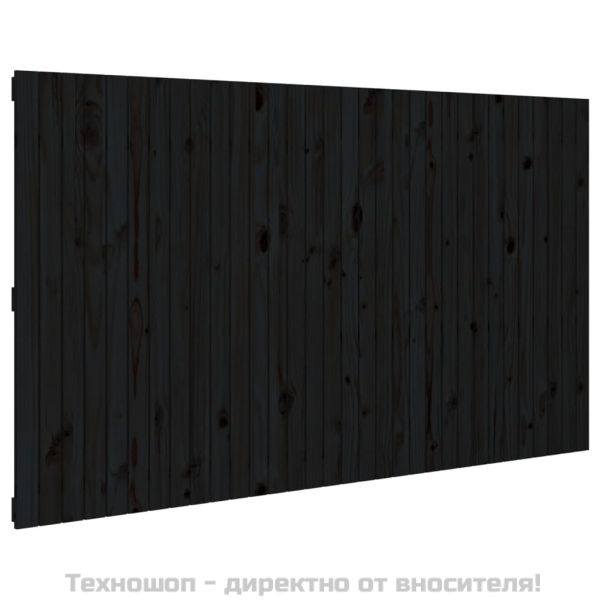 Стенна табла за спалня, черна, 204x3x110 см, борово дърво масив