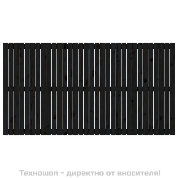 Стенна табла за спалня, черна, 204x3x110 см, борово дърво масив