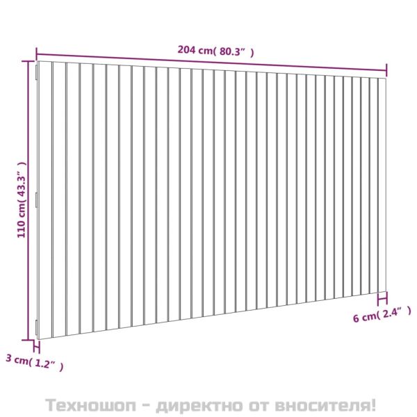 Стенна табла за спалня, черна, 204x3x110 см, борово дърво масив