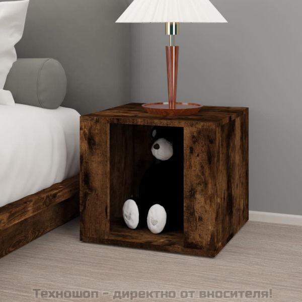 Нощна масичка, опушен дъб, 41x40x36 см, инженерно дърво