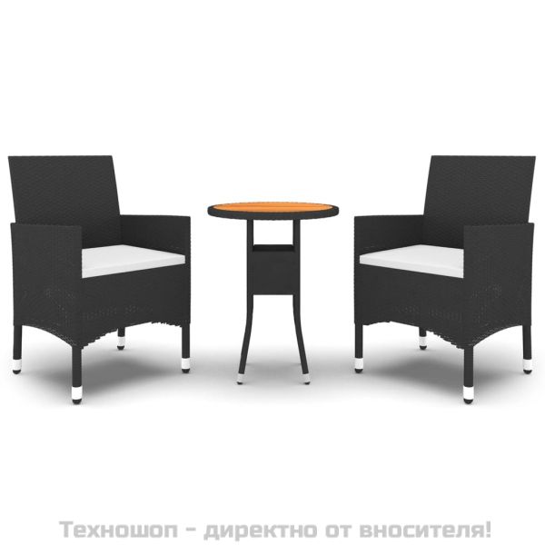 Градински трапезен комплект, 3 части, полиратан, черен